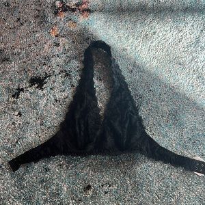 Black Lace Halter Stretchy Unpadded Bralette Bra